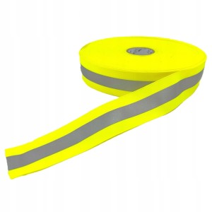 TAŚMA ODBLASKOWA RYPSOWA 1 METR! NASZYWANA żółty neon z odblaskiem 50mm