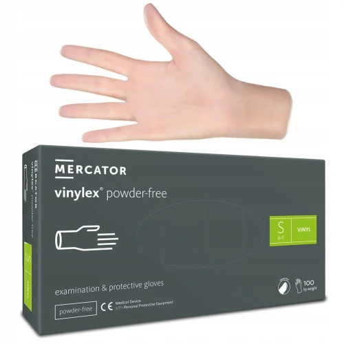 RĘKAWICZKI winylowe BEZPUDROWE MERCATOR VINYLEX transparentne S 100szt