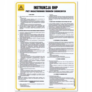 INSTRUKCJA BHP PRZY MAGAZYNOWANIU ŚRODKÓW CHEMICZNYCH tablica BHP 350x245mm