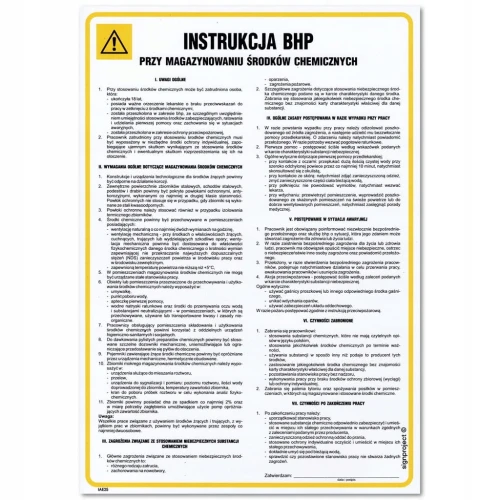 INSTRUKCJA BHP PRZY MAGAZYNOWANIU ŚRODKÓW CHEMICZNYCH tablica BHP 350x245mm