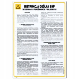 INSTRUKCJA OGÓLNA BHP W SZKOŁACH I PLACÓWKACH PUBLICZNYCH tablica 350x245mm