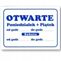 OTWARTE Z SOBOTĄ tablica informacyjna PVC 15X20,5cm znak godziny pracy