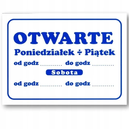 OTWARTE Z SOBOTĄ tablica informacyjna PVC 15X20,5cm znak godziny pracy