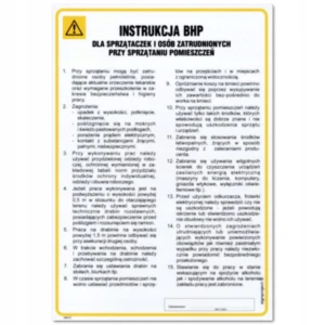 INSTRUKCJA BHP DLA SPRZĄTACZEK I OSÓB SPRZĄTAJĄCYCH tabliczka BHP 350x245mm