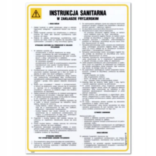 INSTRUKCJA SANITARNA W ZAKŁADZIE FRYZJERSKIM tabliczka BHP 350x245mm
