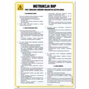 INSTRUKCJA BHP PRZY OBSŁUDZE WÓZKA WIDŁOWEGO tabliczka BHP 350x245mm