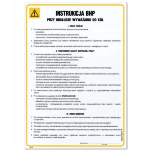 INSTRUKCJA BHP PRZY OBSŁUDZE WYWAŻARKI DO KÓŁ tabliczka BHP 350x245mm