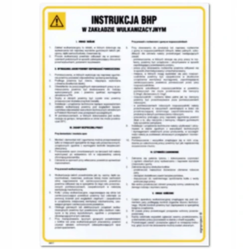 INSTRUKCJA BHP W ZAKŁADZIE WULKANIZACYJNYM tabliczka BHP 350x245mm