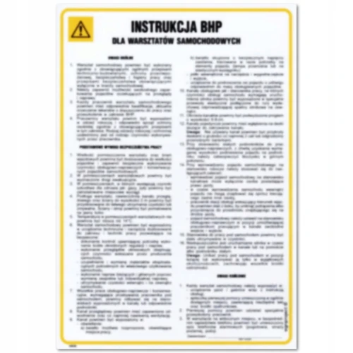 INSTRUKCJA BHP DLA WARSZTATÓW SAMOCHODOWYCH tabliczka BHP 350x245mm