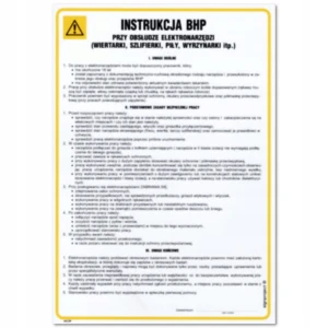 INSTRUKCJA BHP PRZY OBSŁUDZE ELEKTRONARZĘDZI tabliczka BHP 350x245mm