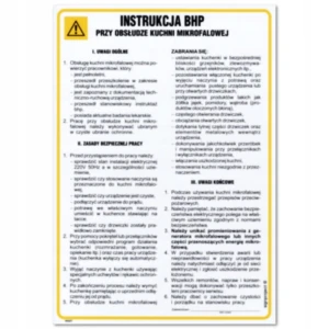 INSTRUKCJA BHP PRZY OBSŁUDZE KUCHNI MIKROFALOWEJ tabliczka BHP 350x245mm