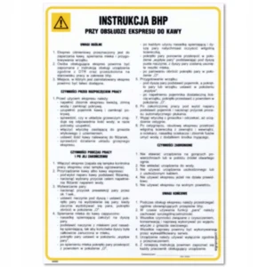 INSTRUKCJA BHP PRZY OBSŁUDZE EKSPRESU DO KAWY tabliczka BHP 350x245mm