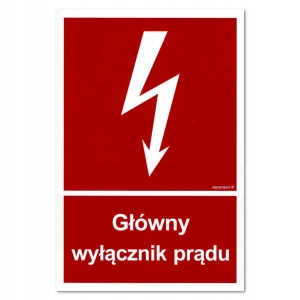 GŁÓWNY WYŁĄCZNIK PRĄDU tabliczka PVC znak BHP płyta twarda 100x148mm