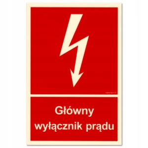 GŁÓWNY WYŁĄCZNIK PRĄDU tabliczka PVC fotoluminescencyjna 100x148mm znak BHP