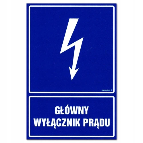 GŁÓWNY WYŁĄCZNIK PRĄDU tabliczka PVC znak BHP 150x225mm