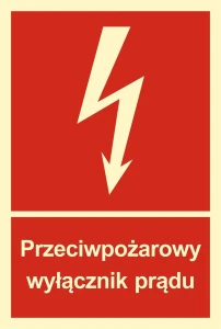 PRZECIWPOŻAROWY WYŁĄCZNIK PRĄDU tabliczka PVC fotoluminescencyjna 150x222mm