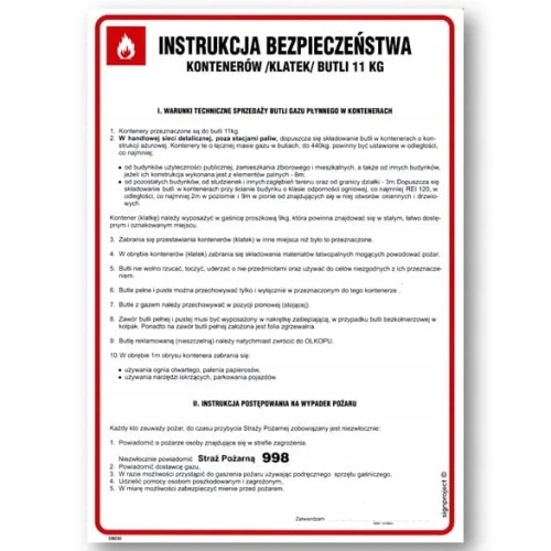 INSTRUKCJA BEZPIECZEŃSTWA KONTENERÓW KLATEK BUTLI tabliczka BHP 350x245mm