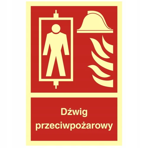 DŹWIG PRZECIWPOŻAROWY naklejka fotoluminescencyjna znak 15x20,5cm