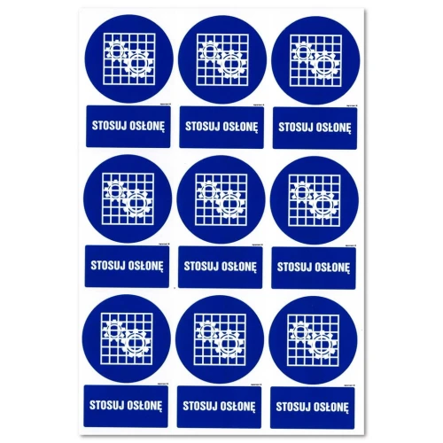 STOSUJ OSŁONĘ naklejka 50x75mm znak BHP arkusz 9szt