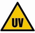 UWAGA! PROMIENIOWANIE ULTRAFIOLETOWE UV naklejka 50x50mm BHP arkusz 12 szt.