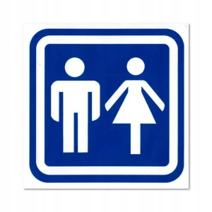 OZNACZENIE WC toaleta DAMSKO - MĘSKA naklejka 100x100 mm znak BHP