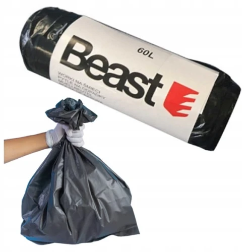 WORKI NA ŚMIECI 60X75CM CZARNE mocne BEAST 60L rolka 10szt