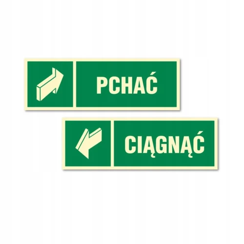 PCHAĆ CIĄGNĄĆ zestaw naklejek fotoluminescencyjnych na drzwi 150x50 mm