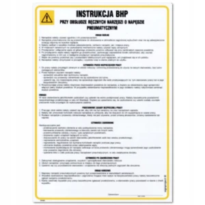 INSTRUKCJA BHP PRZY OBSŁUDZE RĘCZNYCH NARZĘDZI PNEUMATYCZNYCH 350x245mm