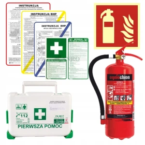 ZESTAW ŚREDNI DO FIRM: INSTRUKCJE BHP, APTECZKA BD, GAŚNICA 4KG, ZNAK GAŚNICA