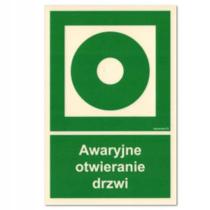 AWARYJNE OTWIERANIE DRZWI tabliczka PVC fotoluminescencyjna 100x150mm